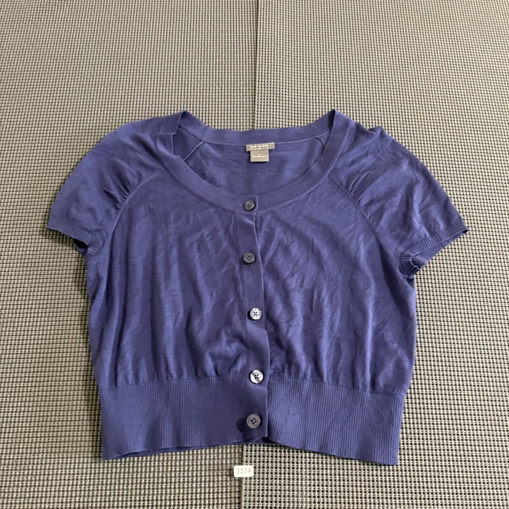Ann Taylor Womens Purple Short Sleeve Button Front Cardigan Sweater Size S